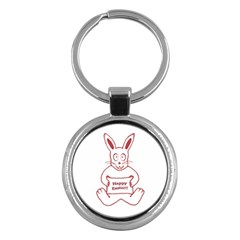Cute Bunny Happy Easter Drawing I Key Chain (round)