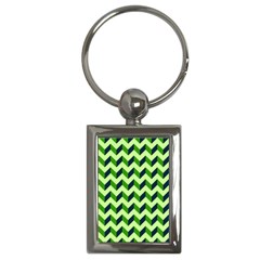 Green Modern Retro Chevron Patchwork Pattern Key Chain (rectangle) by GardenOfOphir