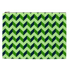 Green Modern Retro Chevron Patchwork Pattern Cosmetic Bag (xxl) by GardenOfOphir