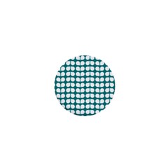 Teal And White Leaf Pattern 1  Mini Button by GardenOfOphir