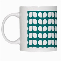 Teal And White Leaf Pattern White Coffee Mug by GardenOfOphir