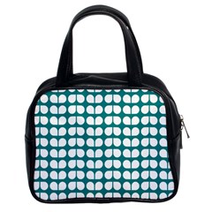 Teal And White Leaf Pattern Classic Handbag (two Sides) by GardenOfOphir