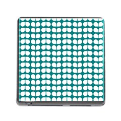 Teal And White Leaf Pattern Memory Card Reader With Storage (square) by GardenOfOphir