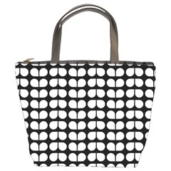 Black And White Leaf Pattern Bucket Handbag by GardenOfOphir