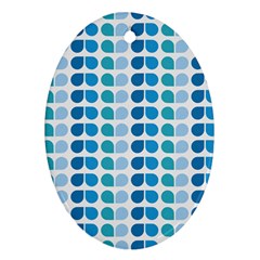 Blue Green Leaf Pattern Oval Ornament (two Sides) by GardenOfOphir