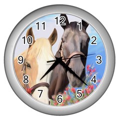 Miwok Horses Wall Clock (silver) by JulianneOsoske