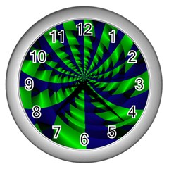 Green Blue Spiral Wall Clock (silver) by LalyLauraFLM