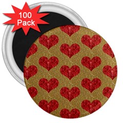 Sparkle Heart  3  Button Magnet (100 Pack)