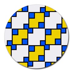 Yellow And Blue Squares Pattern Round Mousepad by LalyLauraFLM