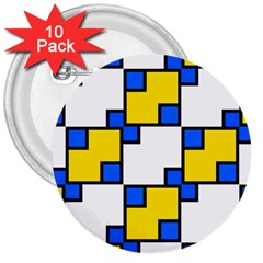 Yellow And Blue Squares Pattern 3  Button (10 Pack) by LalyLauraFLM