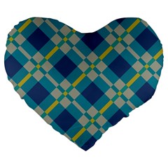 Squares And Stripes Pattern Large 19  Premium Heart Shape Cushion by LalyLauraFLM