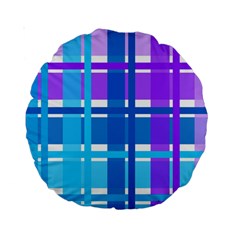 Blue & Purple Gingham Plaid Standard 15  Premium Round Cushion  by StuffOrSomething