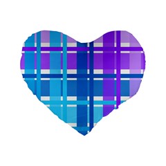 Blue & Purple Gingham Plaid Standard 16  Premium Flano Heart Shape Cushion  by StuffOrSomething