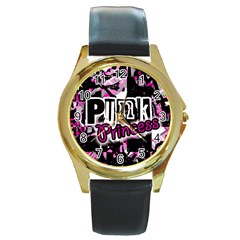 Punk Princess Round Leather Watch (gold Rim)  by ArtistRoseanneJones