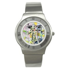 Graffiti Graphic Robot Stainless Steel Watch (slim) by ArtistRoseanneJones