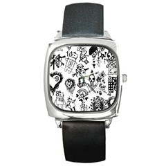 Scene Kid Sketches Square Leather Watch by ArtistRoseanneJones