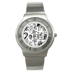 Scene Kid Sketches Stainless Steel Watch (slim) by ArtistRoseanneJones