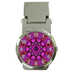 Pink Fractal Kaleidoscope  Money Clip With Watch by KirstenStar