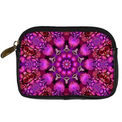 Pink Fractal Kaleidoscope  Digital Camera Leather Case by KirstenStar