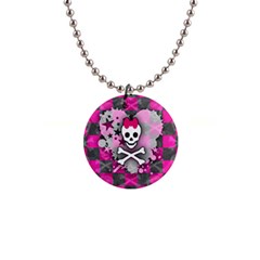 Princess Skull Heart Button Necklace by ArtistRoseanneJones