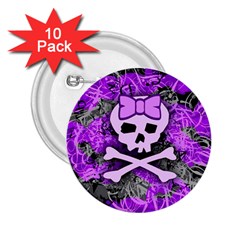 Purple Girly Skull 2 25  Button (10 Pack) by ArtistRoseanneJones