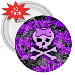 Purple Girly Skull 3  Button (10 Pack) by ArtistRoseanneJones