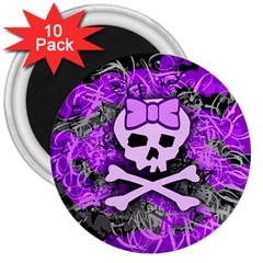 Purple Girly Skull 3  Button Magnet (10 Pack) by ArtistRoseanneJones