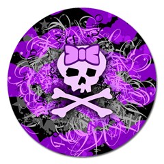 Purple Girly Skull Magnet 5  (round) by ArtistRoseanneJones