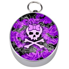 Purple Girly Skull Silver Compass by ArtistRoseanneJones