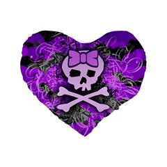 Purple Girly Skull Standard 16  Premium Flano Heart Shape Cushion  by ArtistRoseanneJones