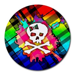 Rainbow Plaid Skull 8  Mouse Pad (round) by ArtistRoseanneJones