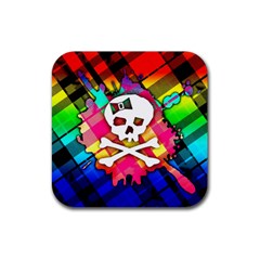 Rainbow Plaid Skull Drink Coaster (square) by ArtistRoseanneJones