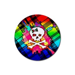 Rainbow Plaid Skull Drink Coasters 4 Pack (round) by ArtistRoseanneJones