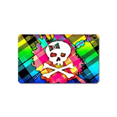 Rainbow Plaid Skull Magnet (name Card) by ArtistRoseanneJones