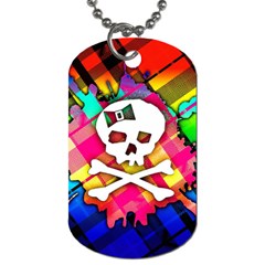 Rainbow Plaid Skull Dog Tag (one Sided) by ArtistRoseanneJones