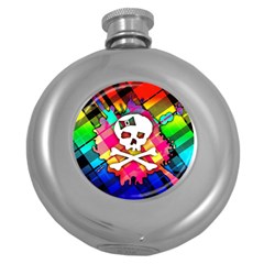 Rainbow Plaid Skull Hip Flask (round)
