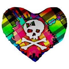 Rainbow Plaid Skull Large 19  Premium Heart Shape Cushion