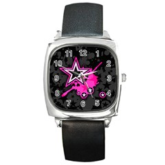 Pink Star Graphic Square Leather Watch by ArtistRoseanneJones