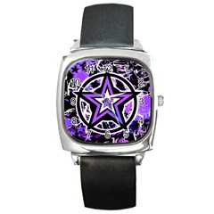 Purple Star Square Leather Watch by ArtistRoseanneJones