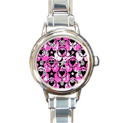 Star And Heart Pattern Round Italian Charm Watch by ArtistRoseanneJones