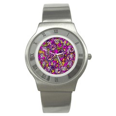 Purple Tribal Abstract Fish Stainless Steel Watch (slim) by KirstenStar