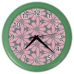 Pink Flowers Pattern Color Wall Clock by LalyLauraFLM