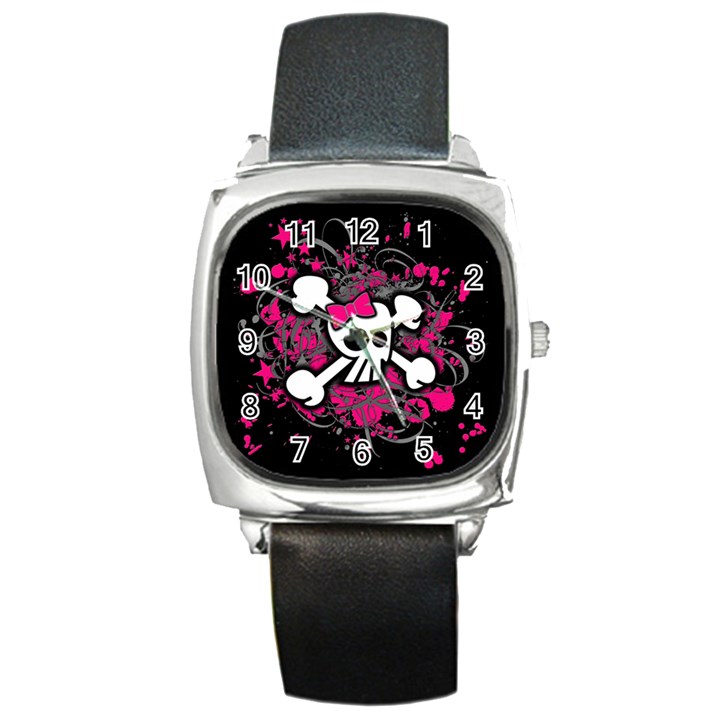 Girly Skull And Crossbones Square Leather Watch