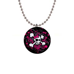 Girly Skull And Crossbones Button Necklace by ArtistRoseanneJones