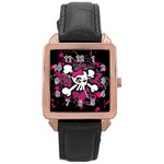 Girly Skull And Crossbones Rose Gold Leather Watch  Front