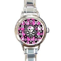 Pink Bow Skull Round Italian Charm Watch