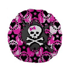Pink Bow Skull Standard 15  Premium Flano Round Cushion 