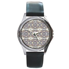 Oriental Geometric Floral Print Round Metal Watches by dflcprints