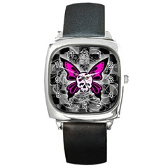 Skull Butterfly Square Metal Watches by ArtistRoseanneJones