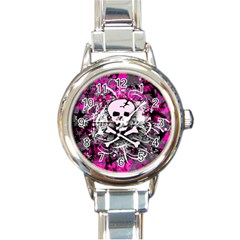 Pink Skull Splatter Round Italian Charm Watches by ArtistRoseanneJones